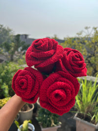 Deep Red Crochet Rose Quartet